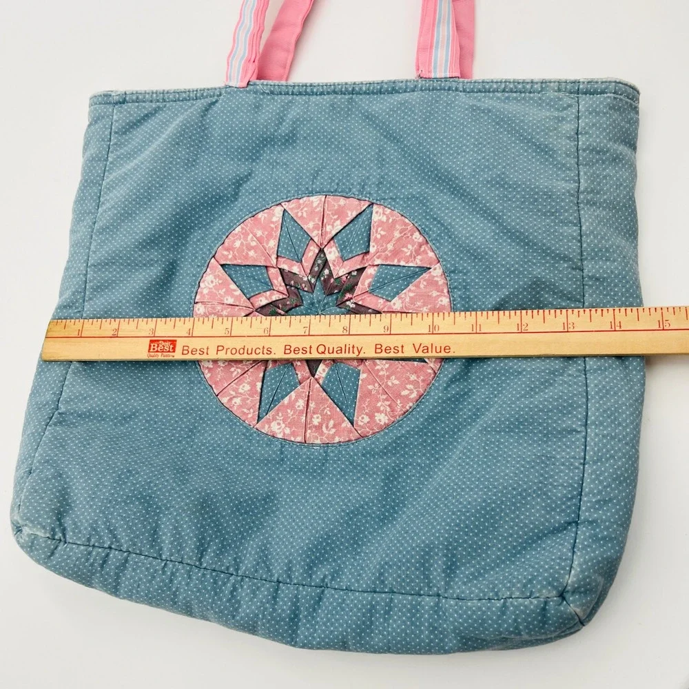 VTG Quilted Patchwork Star Tote Bag Polka Dot Cottagecore 90s Grandma Handmade